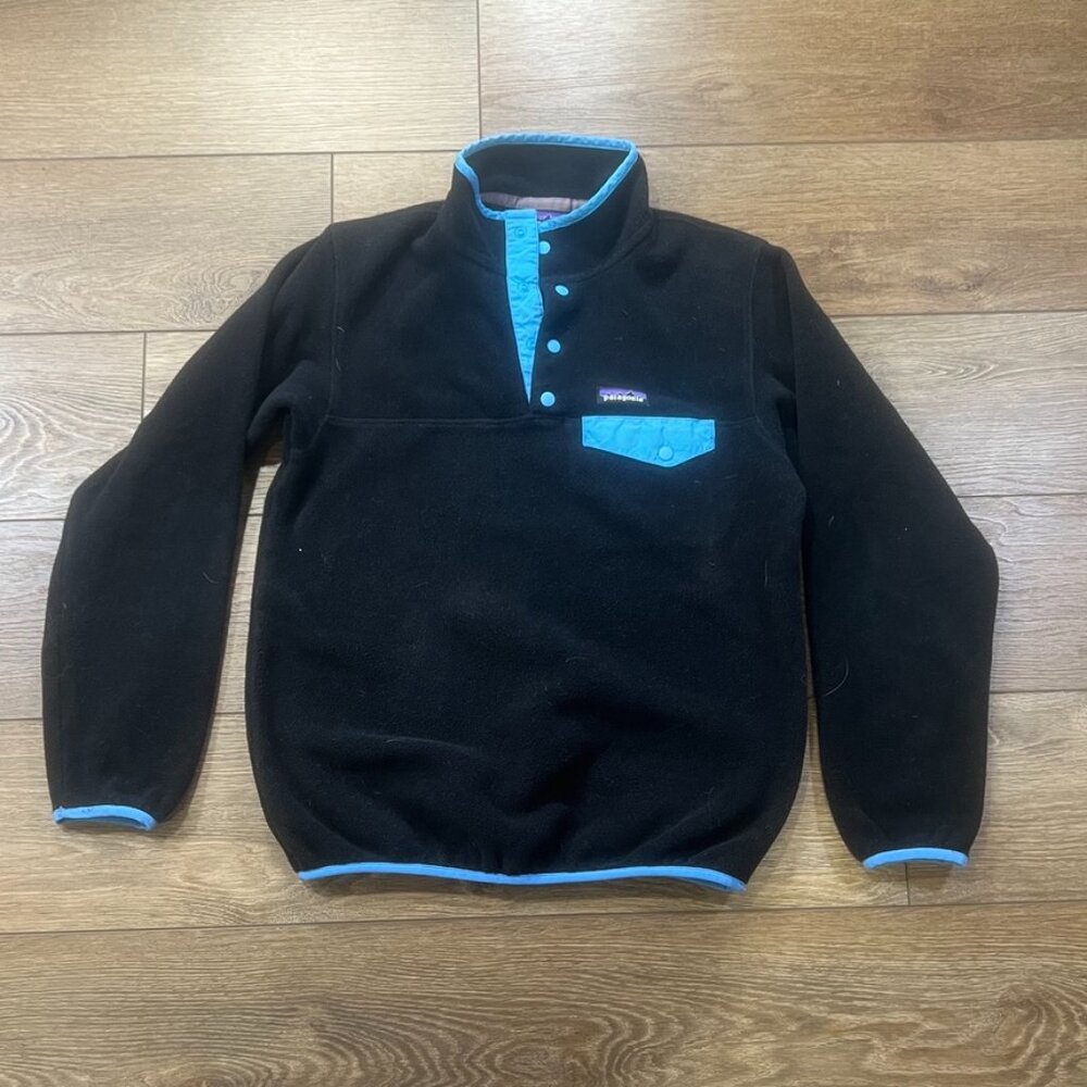 Patagonia Women's Synchilla Pullover Quarter Snap Sz S Black/Blue Fleece - Picture 1 of 10